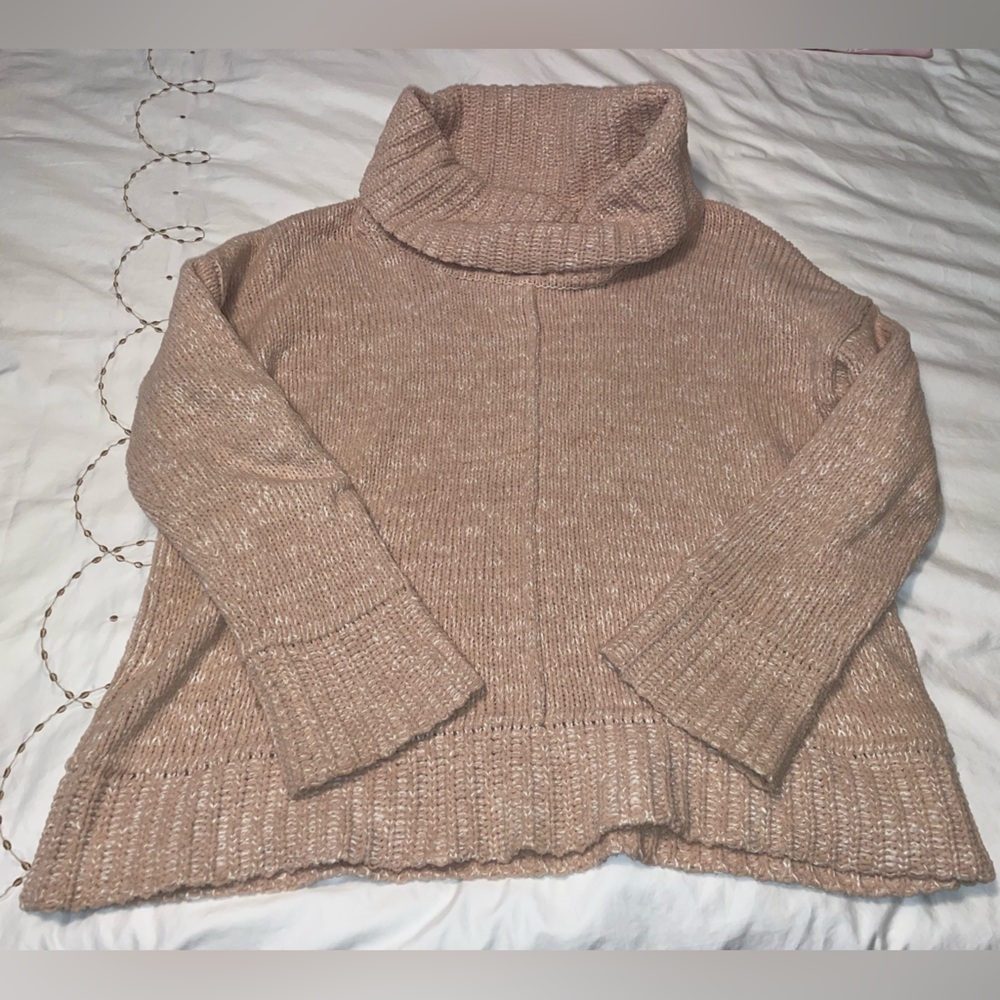 Jones New York Cream Turtleneck Ribbed Knit Long Wide Sleeve Woven Sweater M